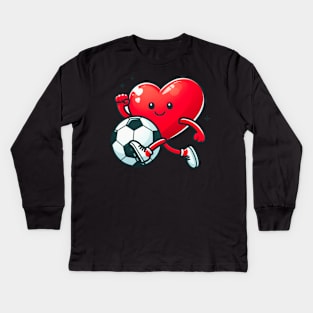 Valentine's Day Heart Soccer Player Team Sports Kids Long Sleeve T-Shirt